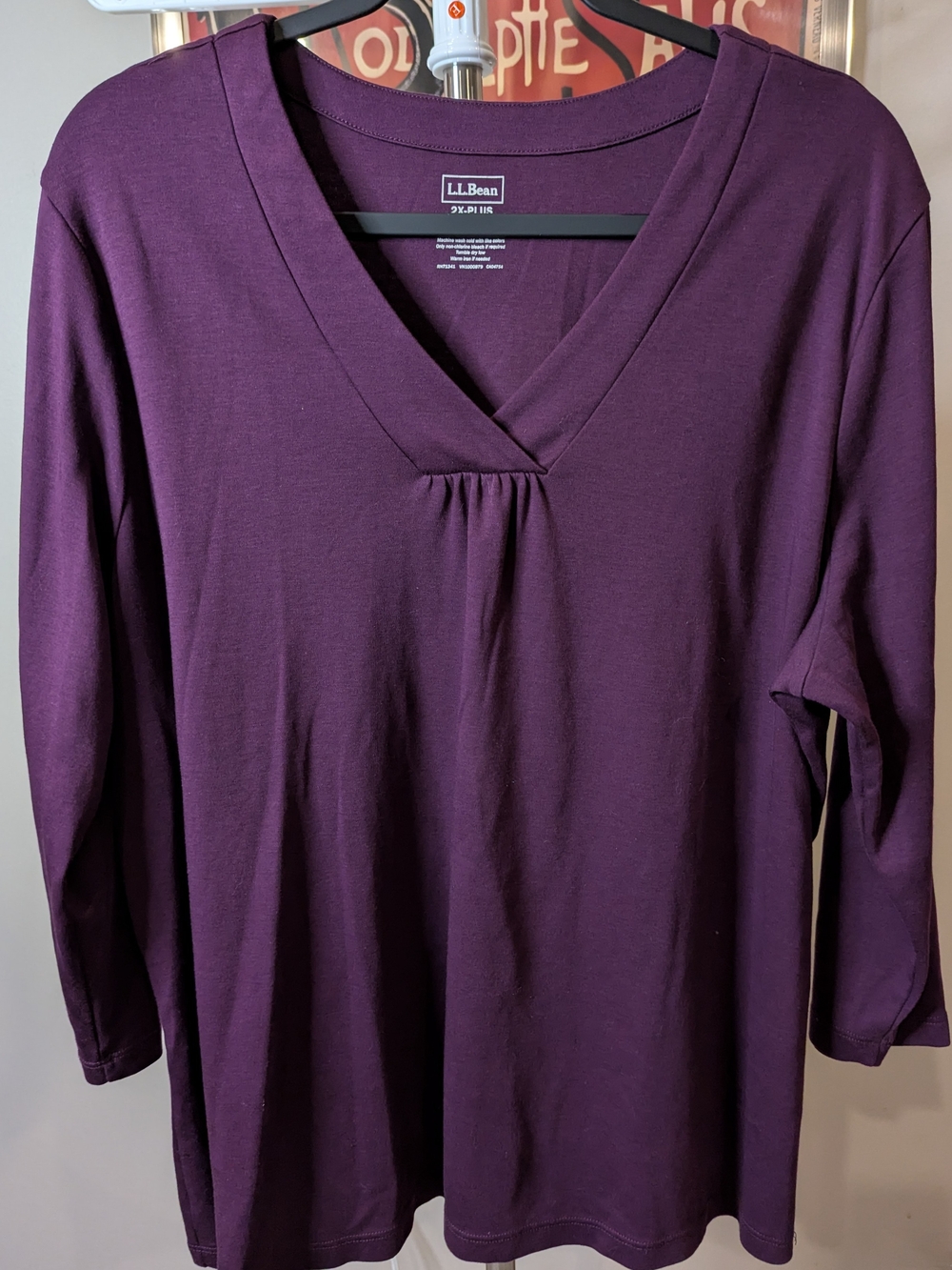 $13 L.L. Bean Size 2x Supima Cotton Split-Neck Top Purple Plum Plus Size EUC